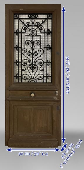 Oak front door with glass opening and wrought iron, 20th century-7