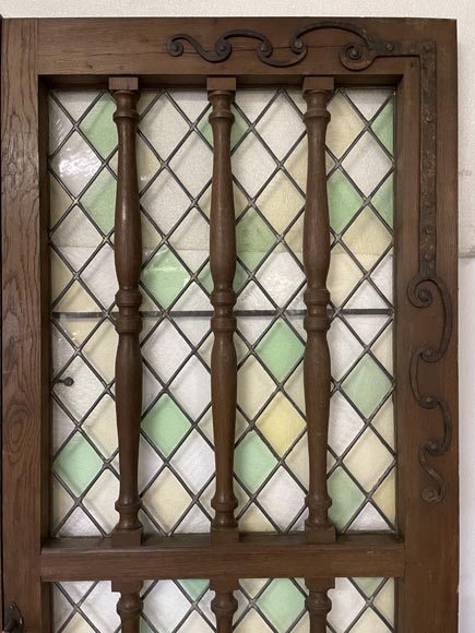 Double door in oak and stained glass, 20th century-3
