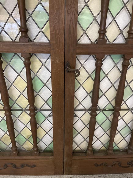 Double door in oak and stained glass, 20th century-6