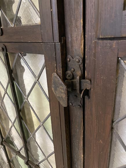 Double door in oak and stained glass, 20th century-11