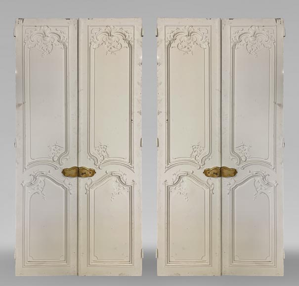 Pair of Louis XV style double doors in painted wood-0
