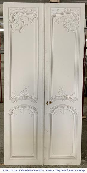 Pair of Louis XV style double doors in painted wood-4