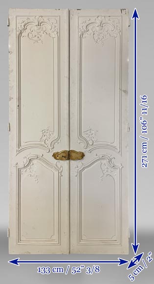 Pair of Louis XV style double doors in painted wood-5