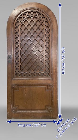 Oak entrance door with open decoration and curved top-14