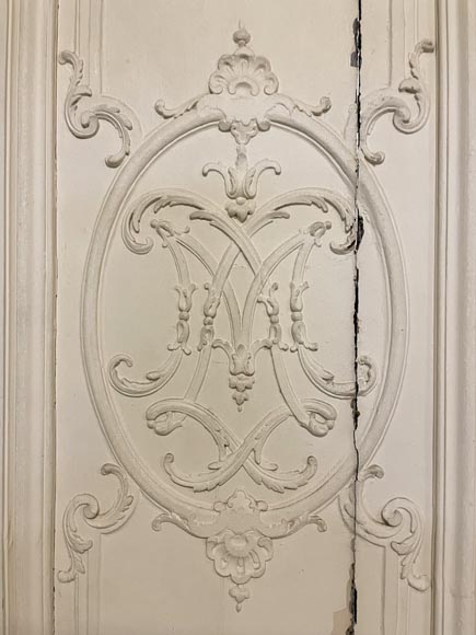 Beautiful sculpted wood double door with a monogram-5