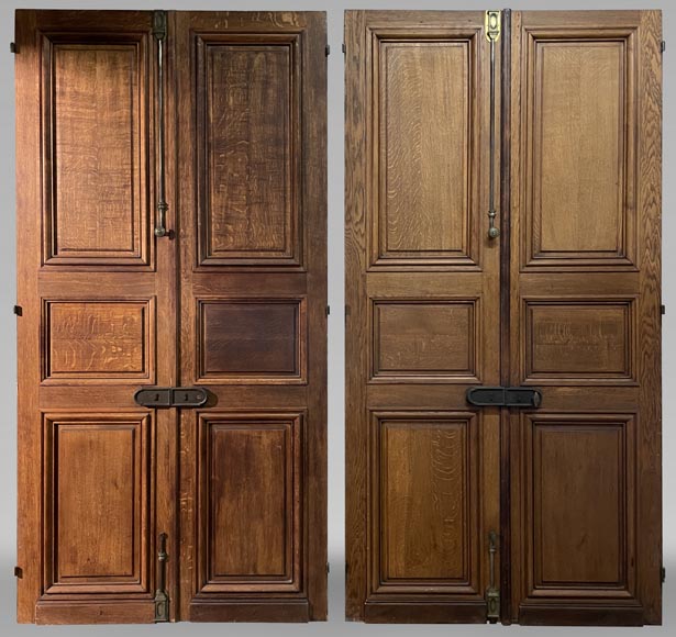 Pair of two large doors in oak with panel decoration-0