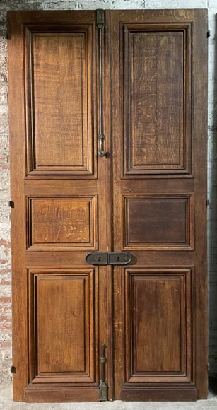 Pair of two large doors in oak with panel decoration-1