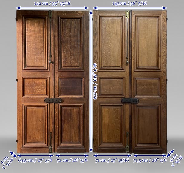 Pair of two large doors in oak with panel decoration-11