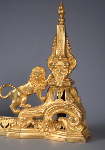 Beautiful fire fender in the Napoleon III style with lions-6