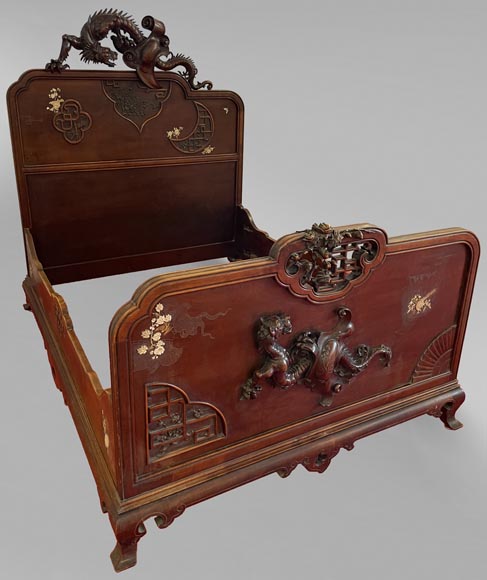 Maison des Bambous, Alfred PERRET et Ernest VIBERT (attributed to)- Japanese bed with dragon-tigers-0