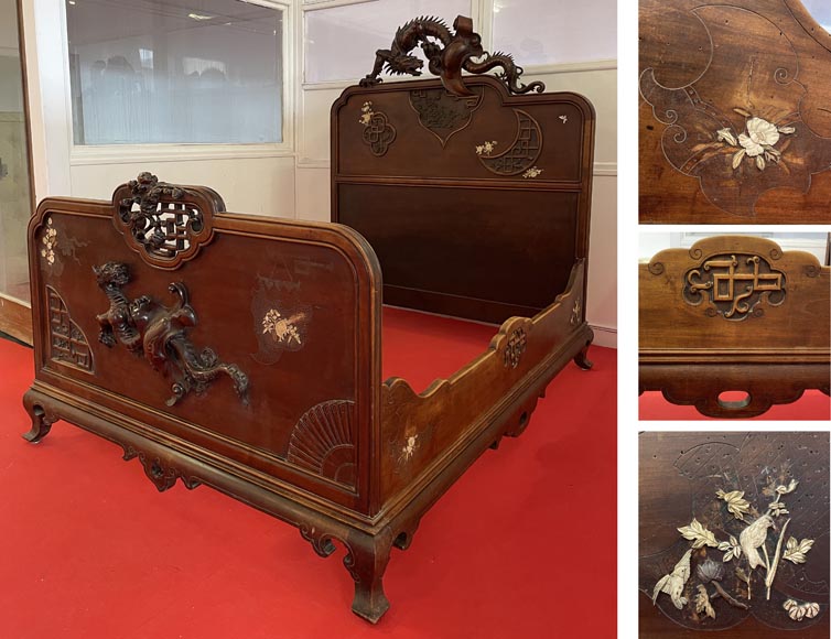 Maison des Bambous, Alfred PERRET et Ernest VIBERT (attributed to)- Japanese bed with dragon-tigers-2