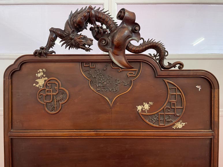Maison des Bambous, Alfred PERRET et Ernest VIBERT (attributed to)- Japanese bed with dragon-tigers-4