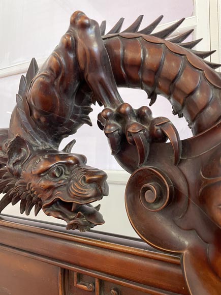 Maison des Bambous, Alfred PERRET et Ernest VIBERT (attributed to)- Japanese bed with dragon-tigers-5