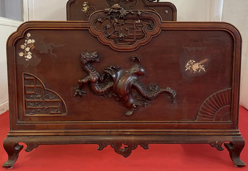 Maison des Bambous, Alfred PERRET et Ernest VIBERT (attributed to)- Japanese bed with dragon-tigers-8