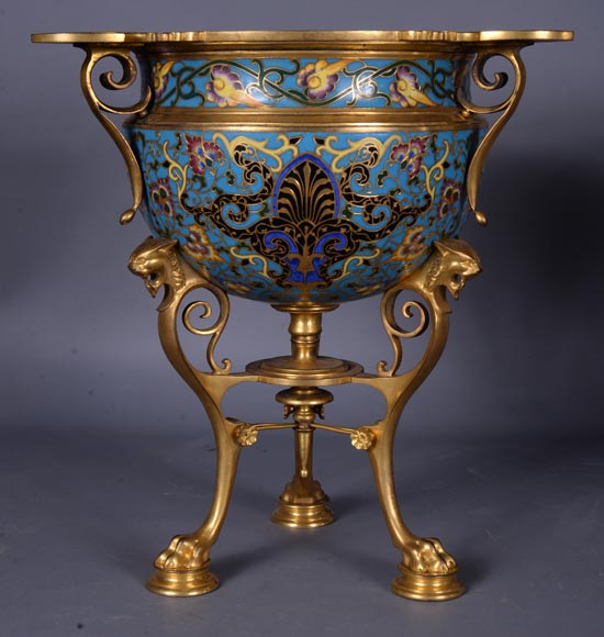 Louis - Constant SEVIN & Ferdinand BARBEDIENNE - Beautiful pair of ornament vases in bronze and  cloisonne enamel, circa 1862-5