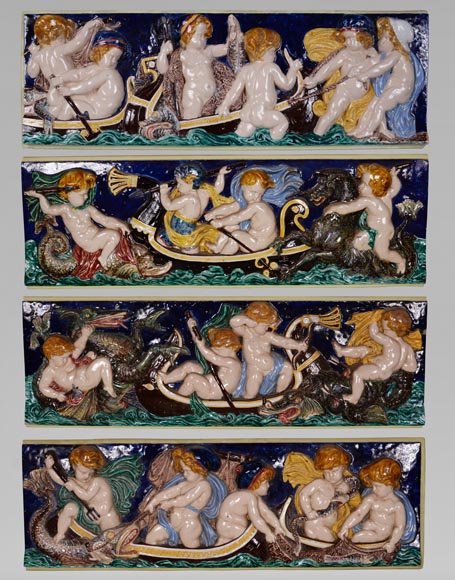 Series of four earthenware bas-reliefs, 