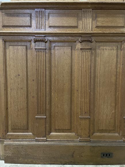 Series of about 10 linear meters of paneled room's bases in oak with Ionic capitals-6