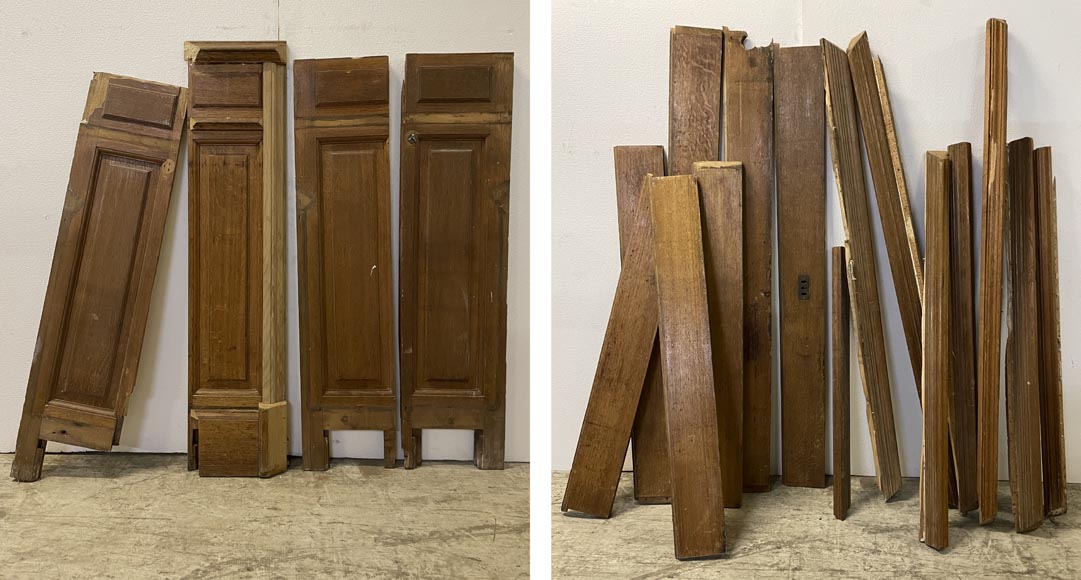 Series of about 10 linear meters of paneled room's bases in oak with Ionic capitals-13