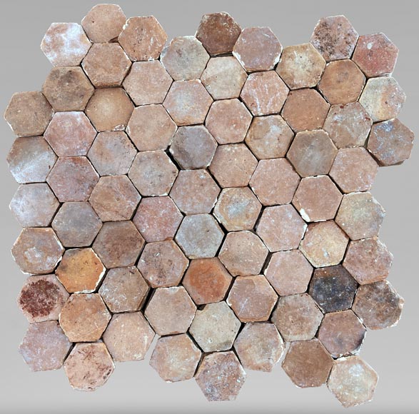 Lot of around 10 m² of antique hexagonal terracotta tiles, 19th century-0
