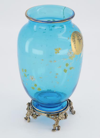 BACCARAT CRISTALLERIE and Eugène ROUSSEAU (model by), Pair of vases « Clair de Lune » in blue crystal and gilt bronze mount, circa 1875-1890-6
