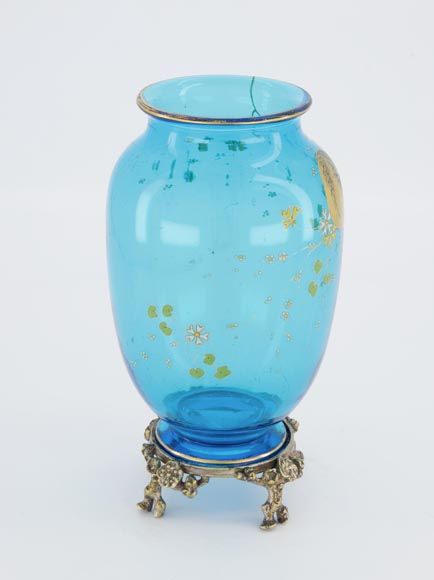 BACCARAT CRISTALLERIE and Eugène ROUSSEAU (model by), Pair of vases « Clair de Lune » in blue crystal and gilt bronze mount, circa 1875-1890-7