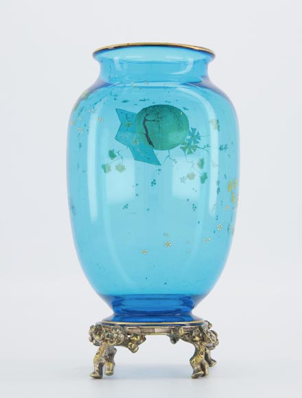 BACCARAT CRISTALLERIE and Eugène ROUSSEAU (model by), Pair of vases « Clair de Lune » in blue crystal and gilt bronze mount, circa 1875-1890-9