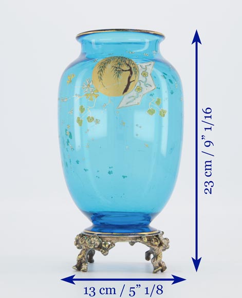BACCARAT CRISTALLERIE and Eugène ROUSSEAU (model by), Pair of vases « Clair de Lune » in blue crystal and gilt bronze mount, circa 1875-1890-11
