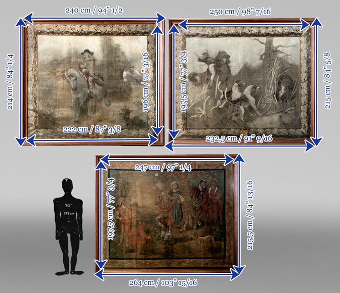 After René Princeteau (1843-1914), signed G. A. Loron, set of three hunting scenes imitating tapestry After René Princeteau (1843-1914), signed G. A. Loron, set of three hunting scenes imitating tapestry-16