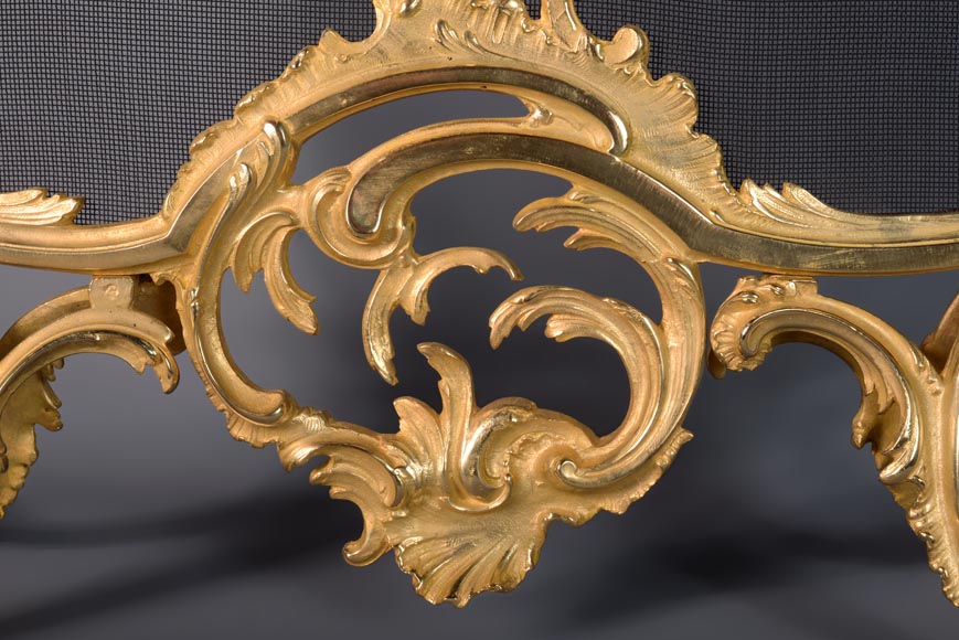 Louis XV style gilded bronze firescreen with plant decoration
