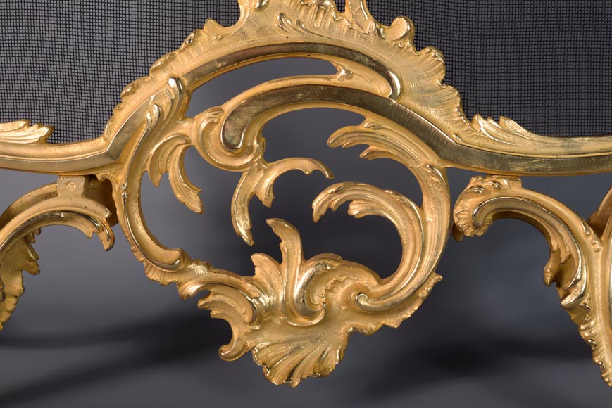 Louis XV style gilded bronze firescreen with plant decoration-6