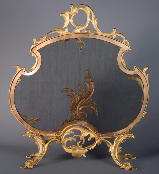 Louis XV style gilded bronze firescreen with plant decoration-8