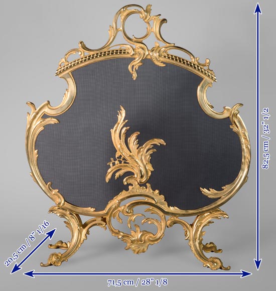 Louis XV style gilded bronze firescreen with plant decoration-9
