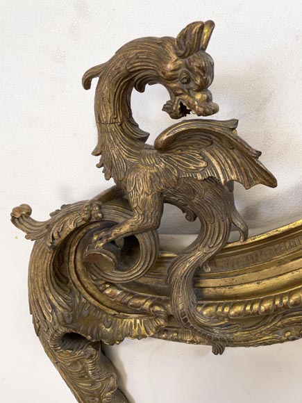 Gilt and sculpted wood bed with a very rich Rococo decoration and dragons coming from Marlène Dietrich's Parisian appartment-6