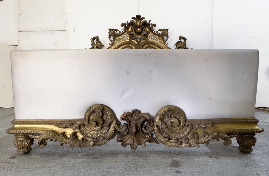 Gilt and sculpted wood bed with a very rich Rococo decoration and dragons coming from Marlène Dietrich's Parisian appartment-8