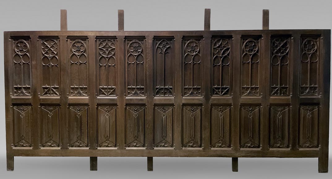 Elements of paneled room foundations in oak in Neo-Gothic style-0