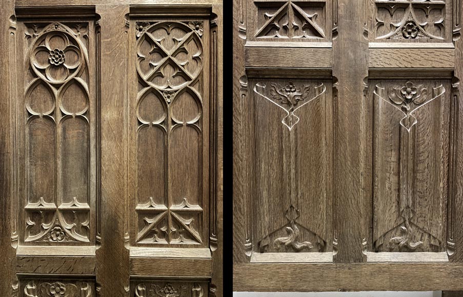 Elements of paneled room foundations in oak in Neo-Gothic style-6