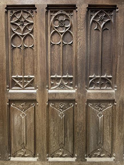 Elements of paneled room foundations in oak in Neo-Gothic style-7