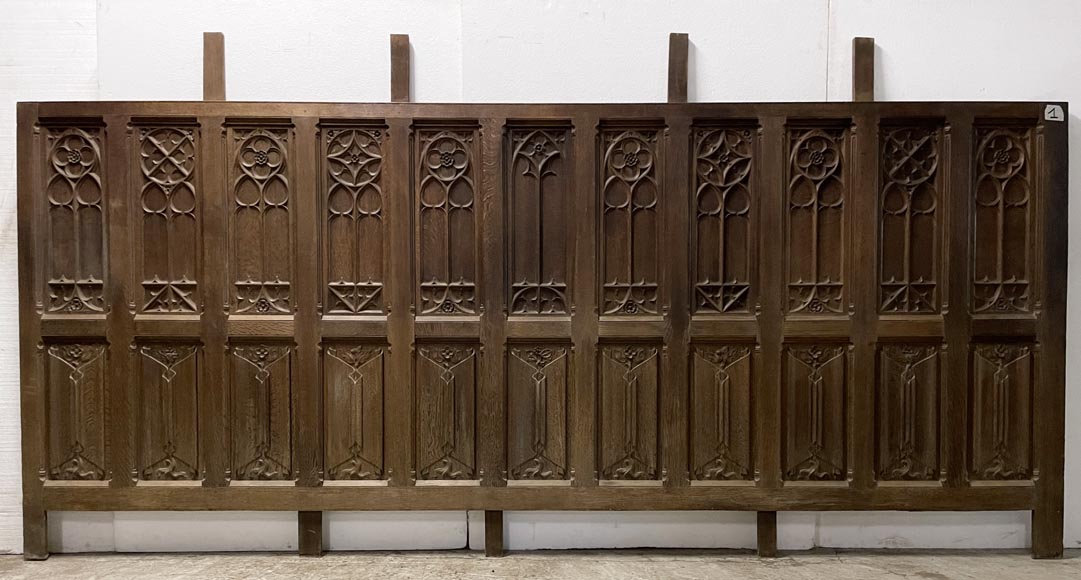 Elements of paneled room foundations in oak in Neo-Gothic style-8