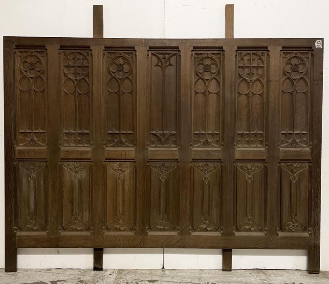 Elements of paneled room foundations in oak in Neo-Gothic style-13