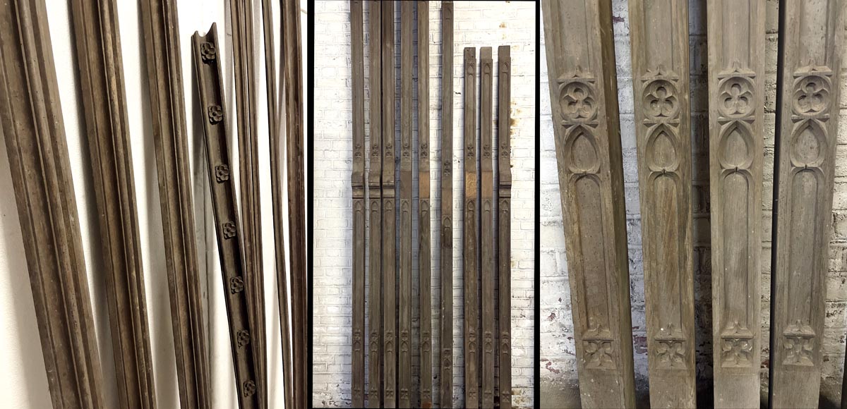 Elements of paneled room foundations in oak in Neo-Gothic style-16