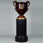 Monumental Napoleon III style vase in ceramic, bronze and blackened wood