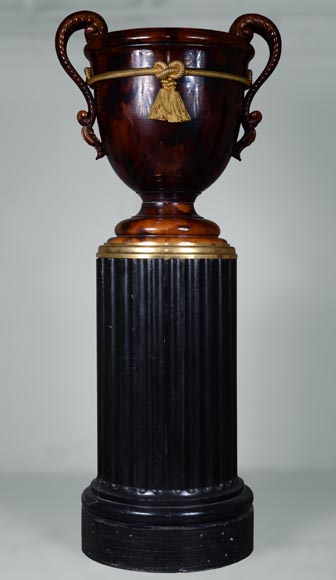 Monumental Napoleon III style vase in ceramic, bronze and blackened wood-0