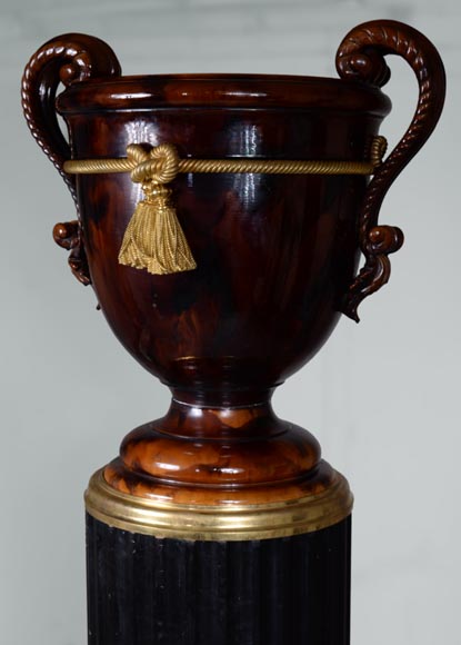 Monumental Napoleon III style vase in ceramic, bronze and blackened wood-1