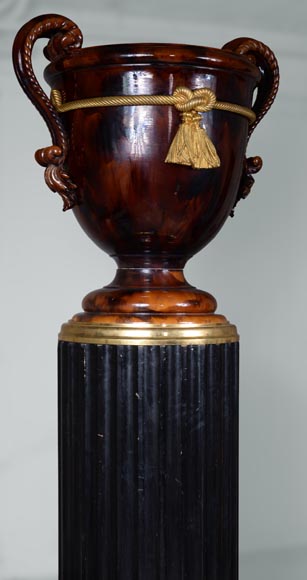 Monumental Napoleon III style vase in ceramic, bronze and blackened wood-2