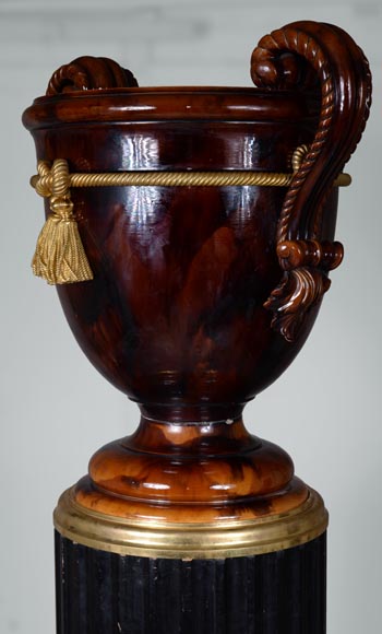 Monumental Napoleon III style vase in ceramic, bronze and blackened wood-3