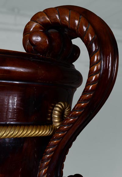 Monumental Napoleon III style vase in ceramic, bronze and blackened wood-4