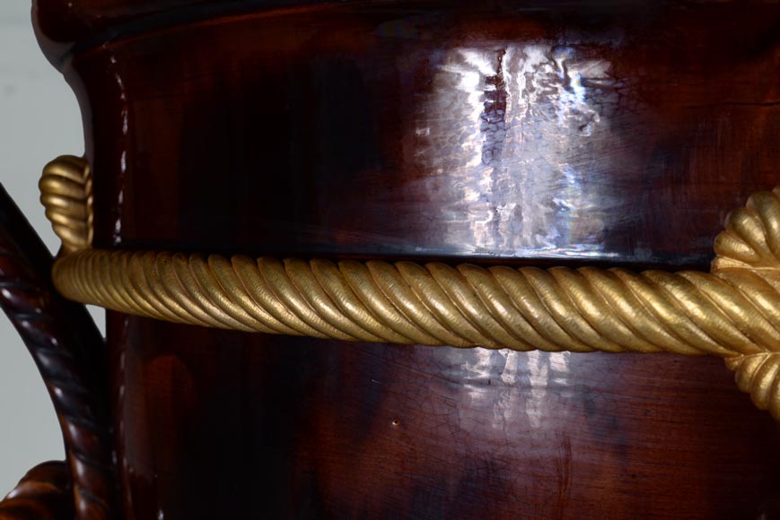 Monumental Napoleon III style vase in ceramic, bronze and blackened wood-7