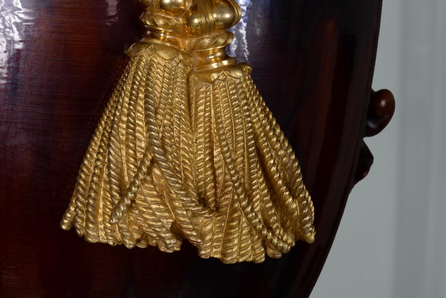 Monumental Napoleon III style vase in ceramic, bronze and blackened wood-9