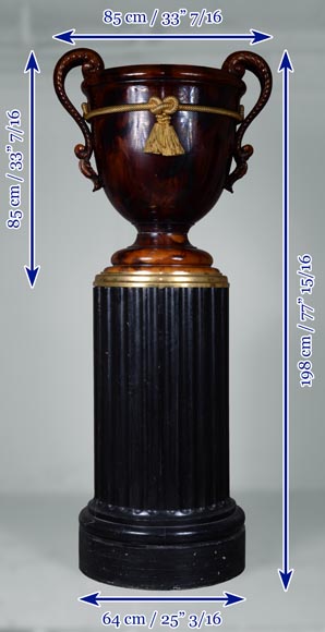Monumental Napoleon III style vase in ceramic, bronze and blackened wood-11