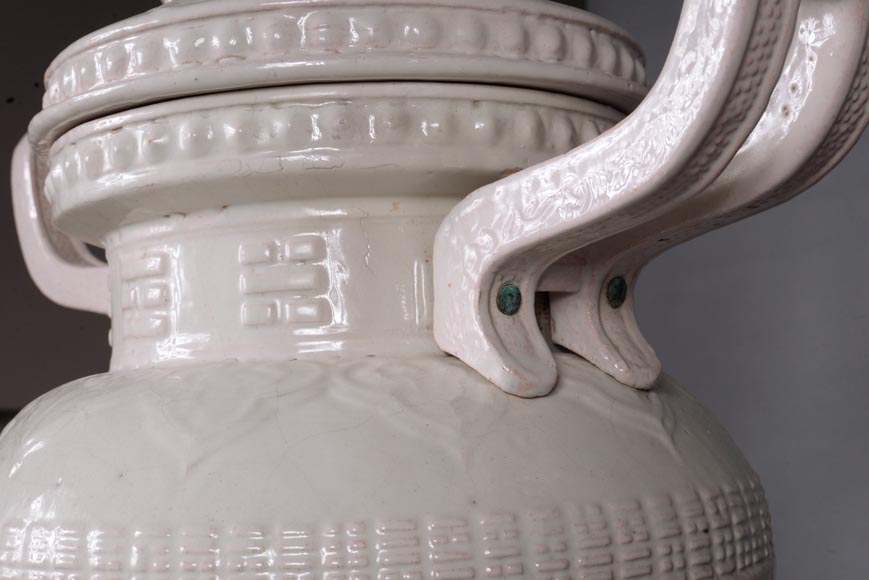 Gallé for l'Escalier de Cristal, Ceramic covered pot adorned with a Foo dog on the lid taking the traditional shape of Chinese perfume burner, circa 1870-14